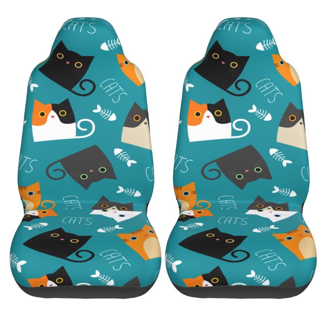 LAKIMCT Different Cats Car Seat Covers Vehicle Front Seat Covers Universal Fit Seat Protector