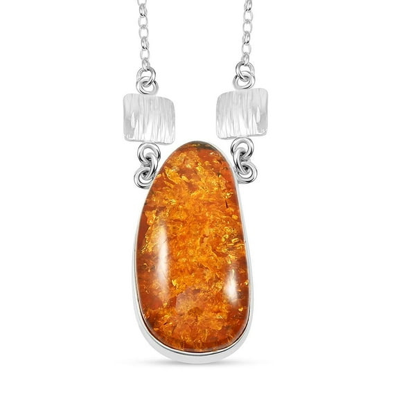 Amber Fancy Shape Designer Necklace in Sterling Silver 21 Inches Birthday Christmas Gifts