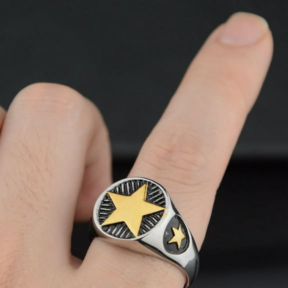 Personalized Five Pointed Star Ring 14K White Gold Jewelry Biker Punk Men Ring