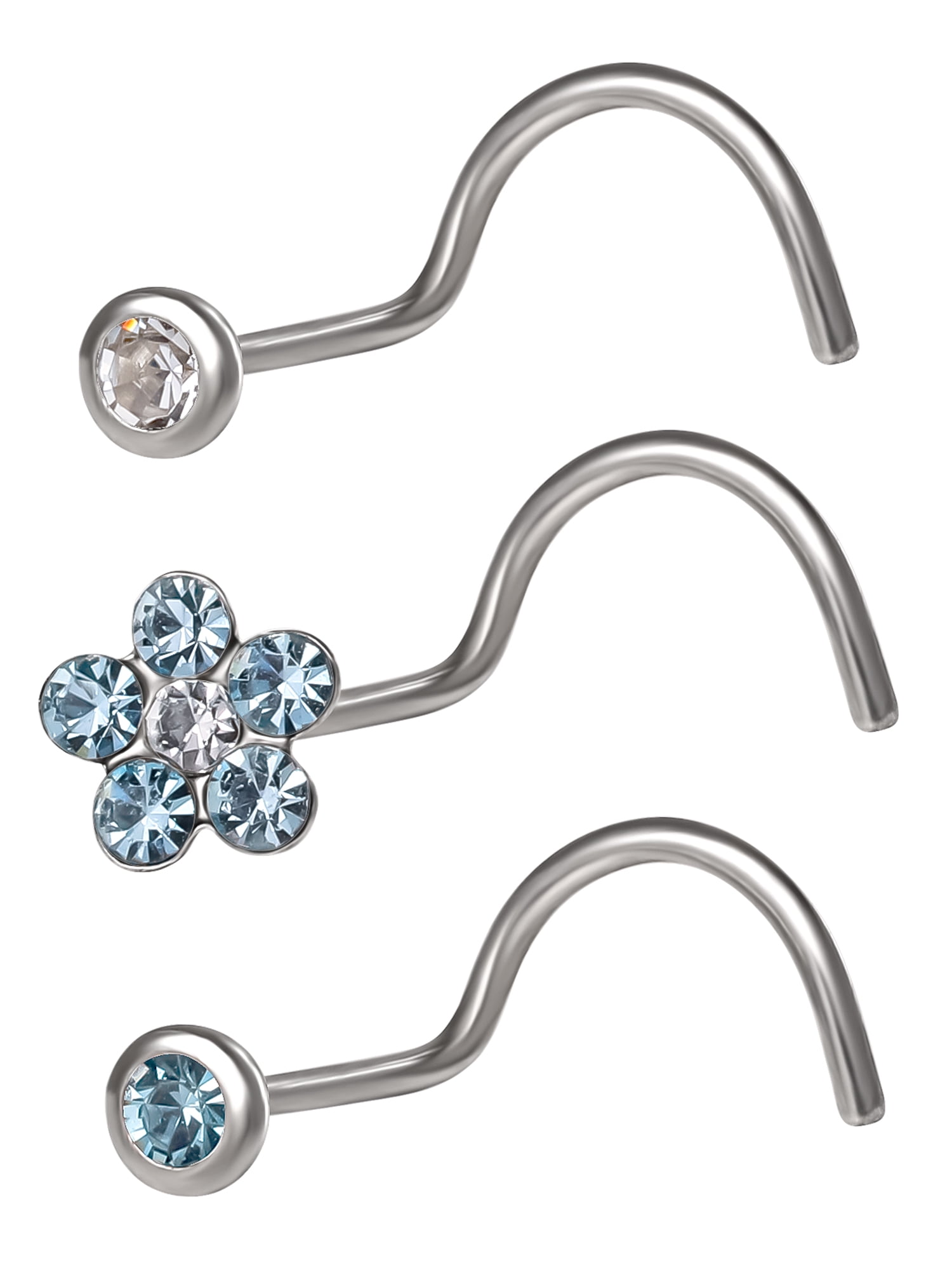 Body Jewelry Women's Stainless Steel Nose Stud with Blue Crystal Flower