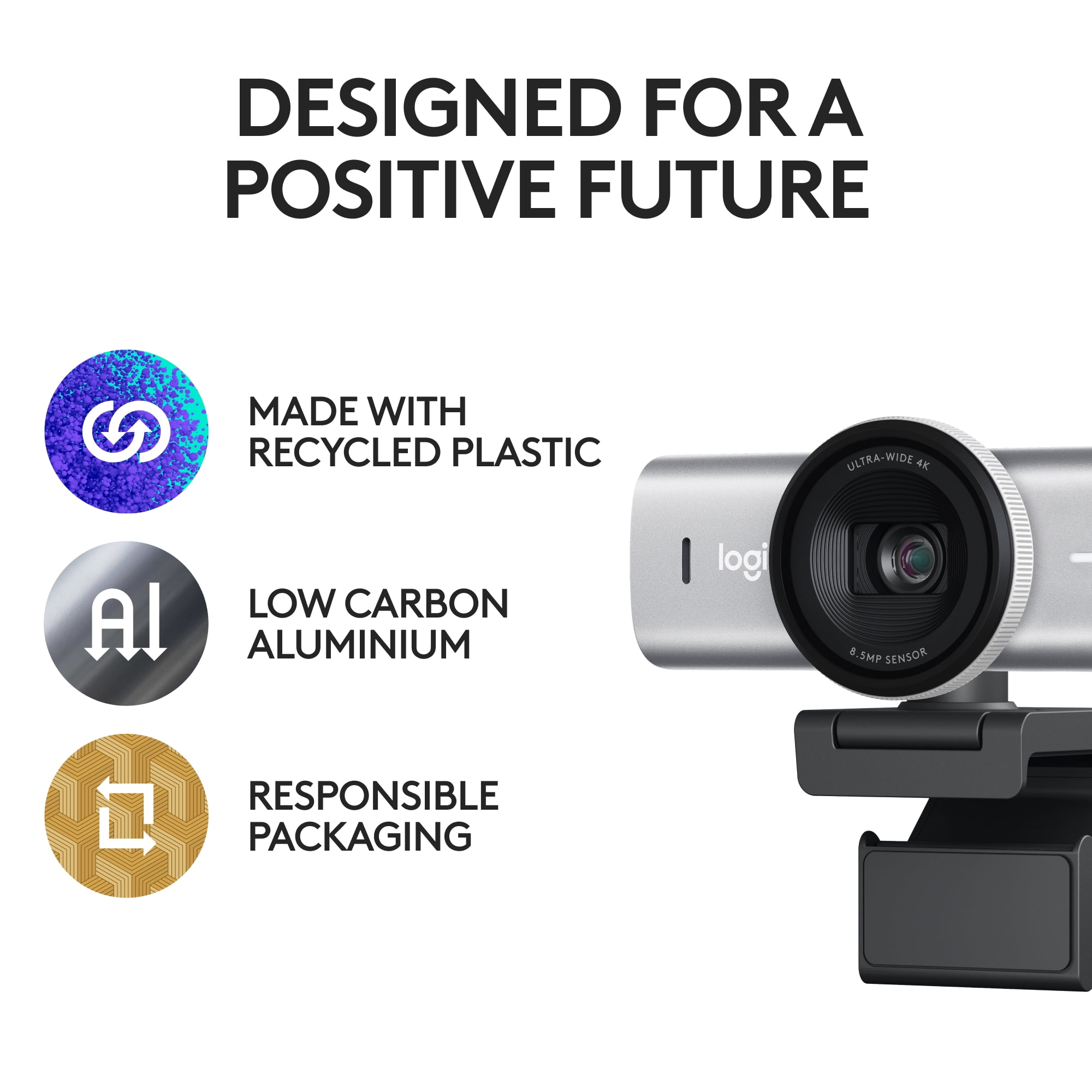 Logitech MX Brio Ultra HD 4K Collaboration and Streaming Webcam, 1080p at 60 FPS, Dual Noise Reducing Mics, Show Mode, Pale Gray