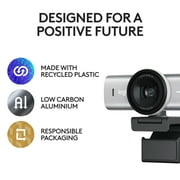Logitech MX Brio Ultra HD 4K Collaboration and Streaming Webcam, 1080p at 60 FPS, Dual Noise Reducing Mics, Show Mode, Pale Gray