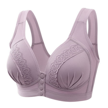 

wendunide underwear women Women y Lace Front Button Shaping Cup Adjustable Shoulder Strap Large Size Underwire Bra Grey 36