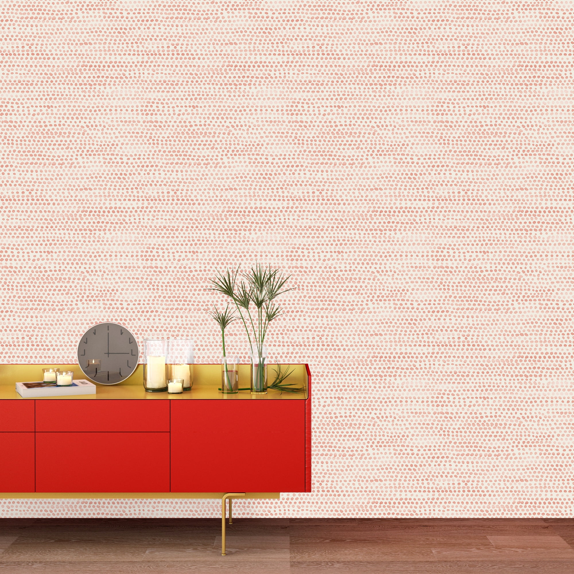 Tempaper Moire Dots Coral Peel and Stick Wallpaper, 20.5" x 16.5'