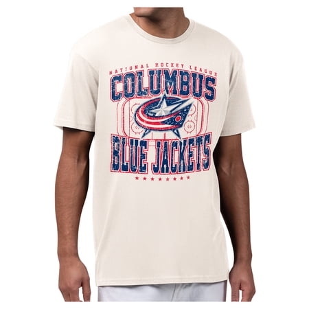 Men's Starter Cream Columbus Blue Jackets Distressed Rink T-Shirt