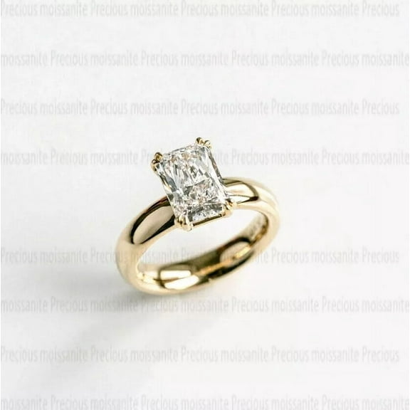 4Ct Radiant Cut VVS1 Moissanite Solitaire Engagement Ring 14K Yellow Gold Plated