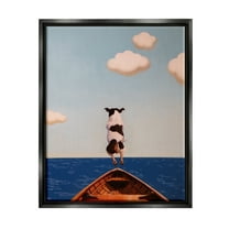 Stupell Industries Dog Jumping In Lake Animals & Insects Painting Black Floater Framed Canvas Art Print Wall Art, 17 x 21