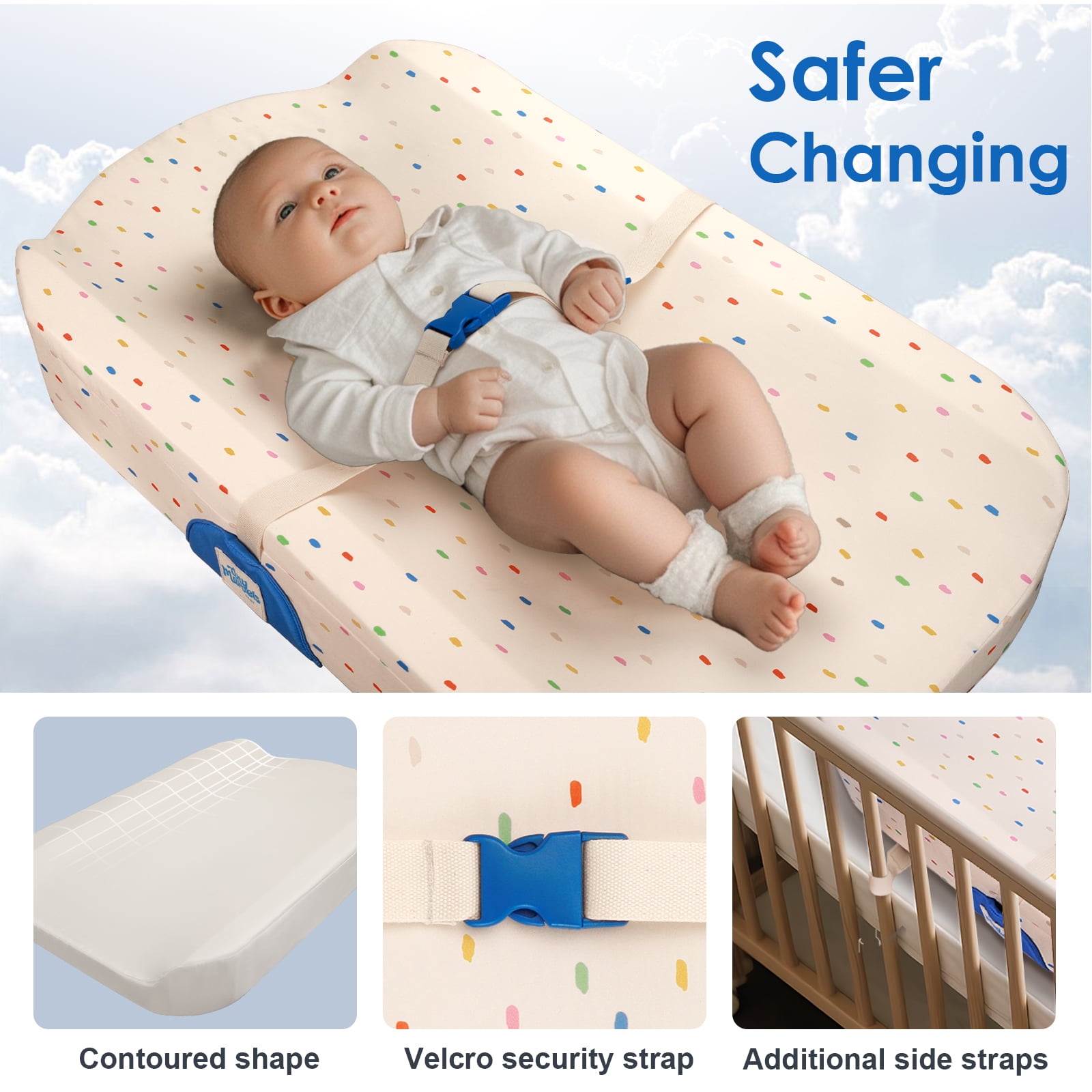 Tiny Marvels Non-Slip Changing Pad, Upgrade Size (18" x 31.50"), Soft Washable Cover, Safe Contoured Baby Changing Pad Fits Standard Changing Tables & Dressers