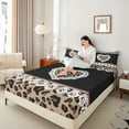 thumbnail image 4 of jejeloiu Cute Cartoon Loves Twin Sheet Sets,Kawaii Leopard Print Twin Fitted Sheet,Black Brown Flat Sheet For Teens,Super Cozy Room Decor,3-Piece, 4 of 7