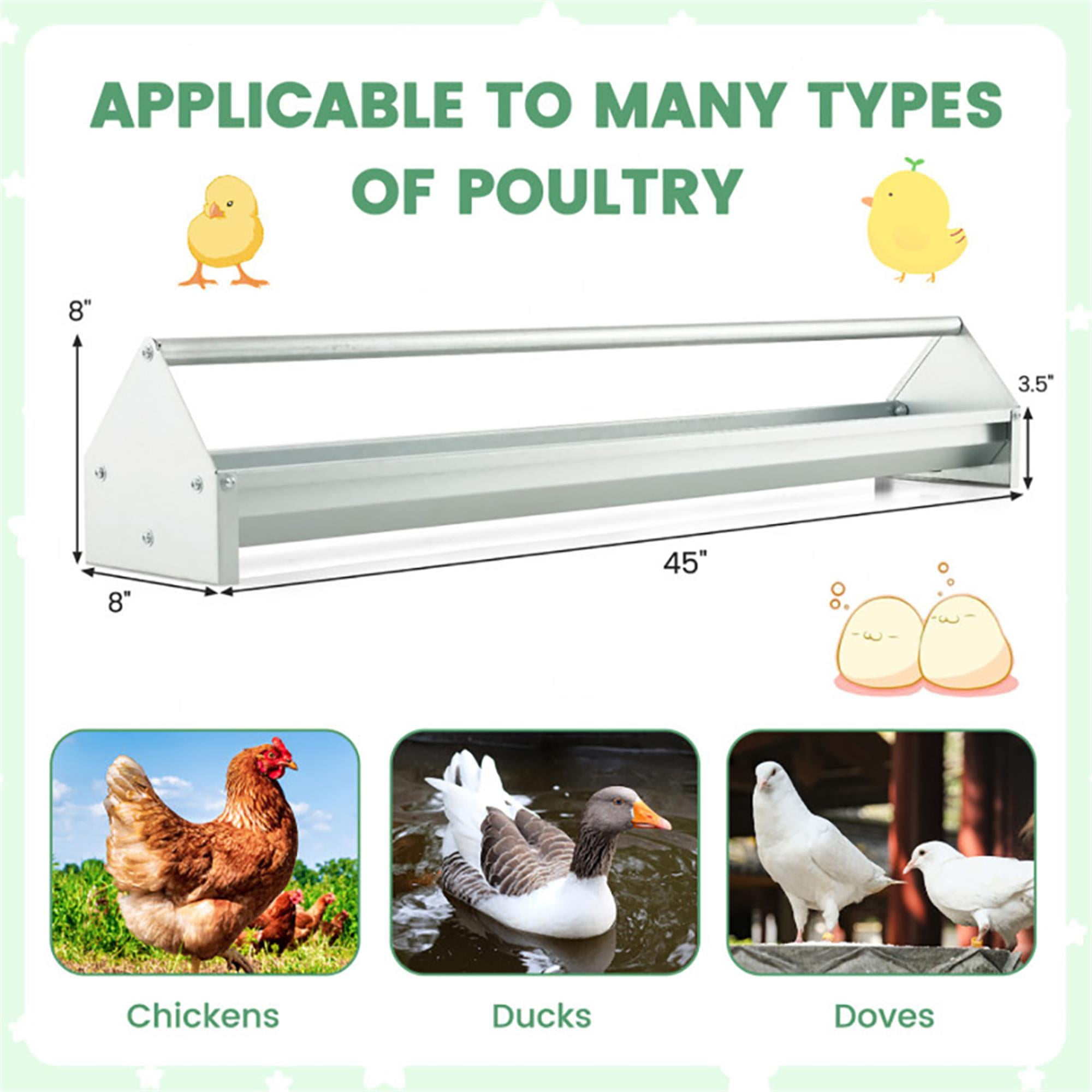 Kadyn 45" 2-in-1 Galvanized Steel Chicken Feeder with Adjustable Distance, Wall Mount Hay and Grain Feeder, Suitable for Sheep, Bantams, Poultry, Pheasants, Silver