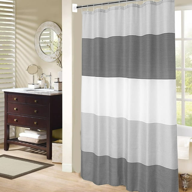 Extra Wide Shower Curtain Mens Bathroom Black and Gray, Wrap Around