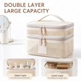 thumbnail image 4 of Double-Layer Mesh Toiletry Bag with Zippered Compartments and Handle, Beige Travel Bathroom Organizer, Large Makeup Storage Bag for Women, Cosmetic Pouch for Vacation, 4 of 7