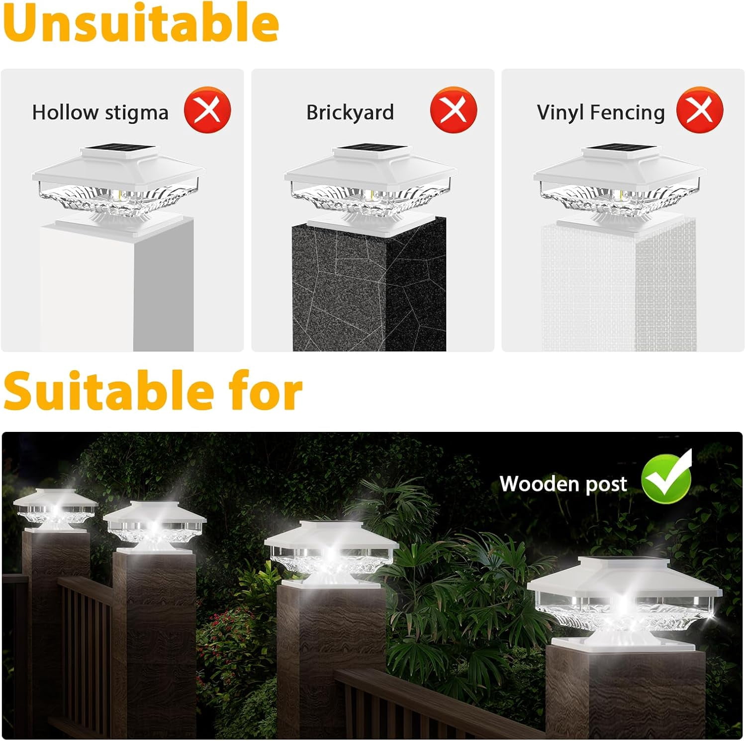Solar Post Cap Lights, Bright White Solar Post Lights Outdoor Waterproof Fence Post Cap Lights, Outdoor Post Lights Solar Deck Lights for 4x4 5x5 6x6 Garden Decorative Wood Posts,6-PACK