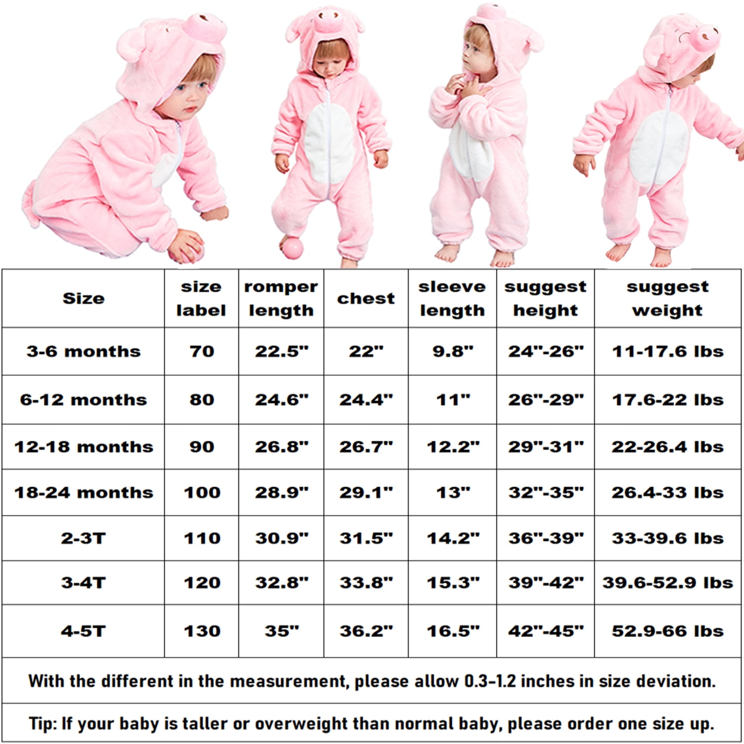 Baby Pig Costumes Unisex Toddler Onesie Halloween Dress Up Romper,  3-6 Months