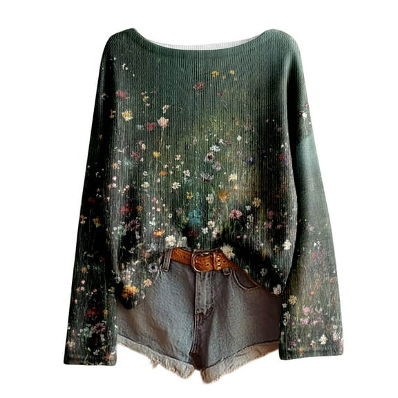 Bibifish Womens Tshirts Retro Graphic Long Sleeve Tees Relaxed Fit Casual Basic Pullover Tops Vintage Trendy Soft Stretchy Trendy Shirts