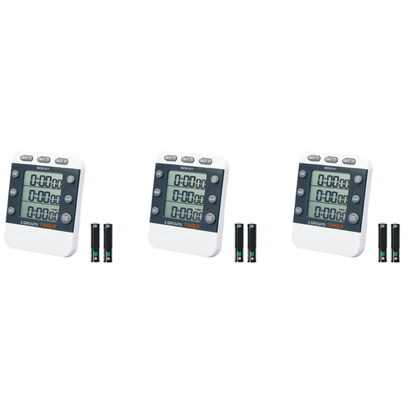 3X Digital Dual Kitchen Timer, 3 Channels Count UP/Down Timer, Triple Cooking Timer, Display, Loud Volume Alarm