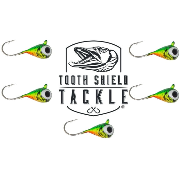 Tooth Shield Tackle UV Glow Tungsten Ice Fishing Jigs 5-Pack Crappie Perch Bluegill Panfish Jig 5mm (Firetiger Zombie)