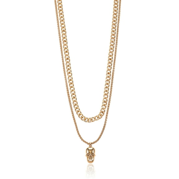 No Boundaries Men's Gold Necklace with Skull Pendant
