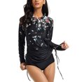 thumbnail image 3 of Sexy Dance S-XXL Women Floral Printed Zipper Fronted Swim Dress One-piece Swimming Suit Surfing Swimsuit Long Sleeve Wetsuit Swimwear Tummy Control Beachwear Sun Protection Bathing Suit With Bikini Bo, 3 of 7