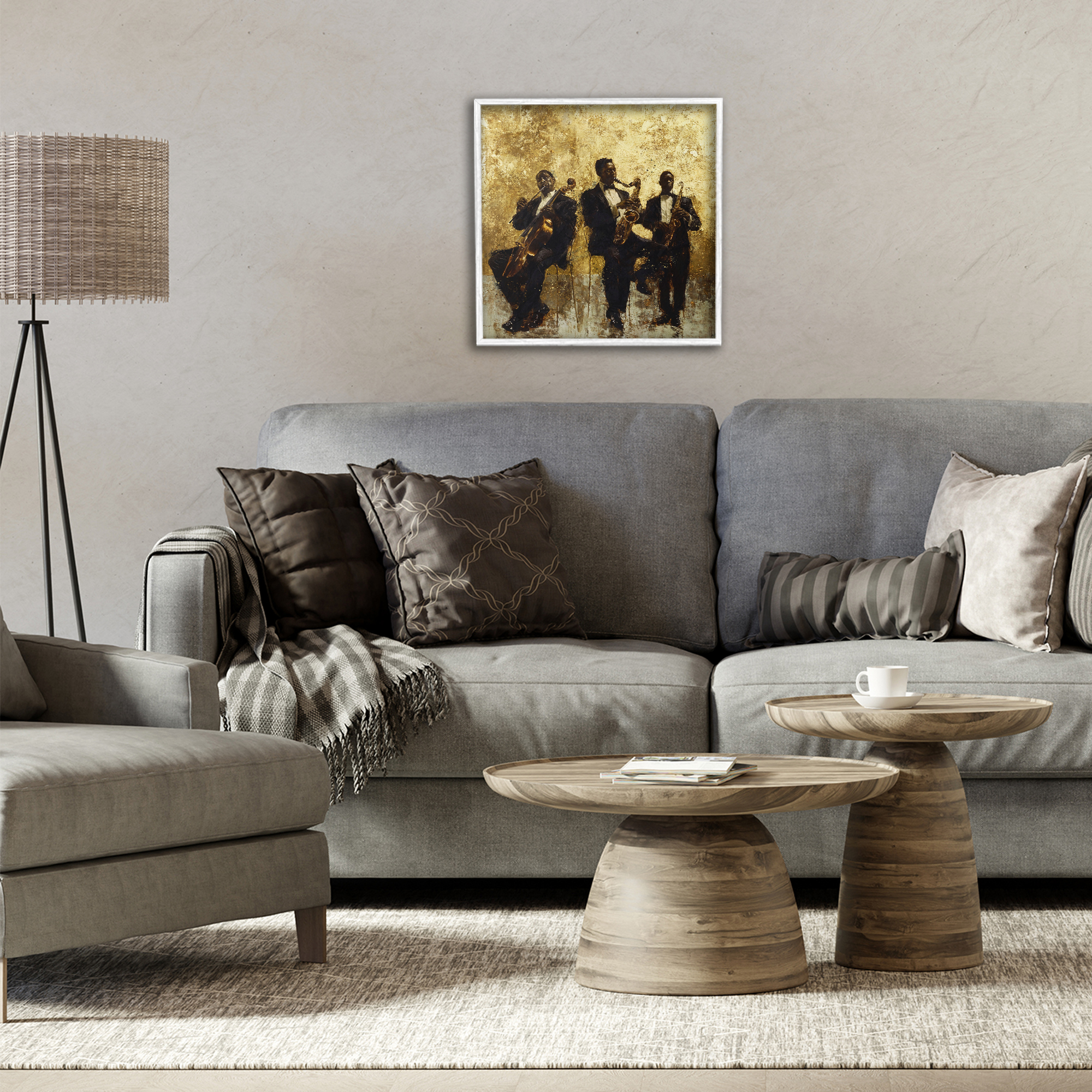 Golden Era Musicians Abstraction White Framed Giclee Art, design by Marta Wiley
