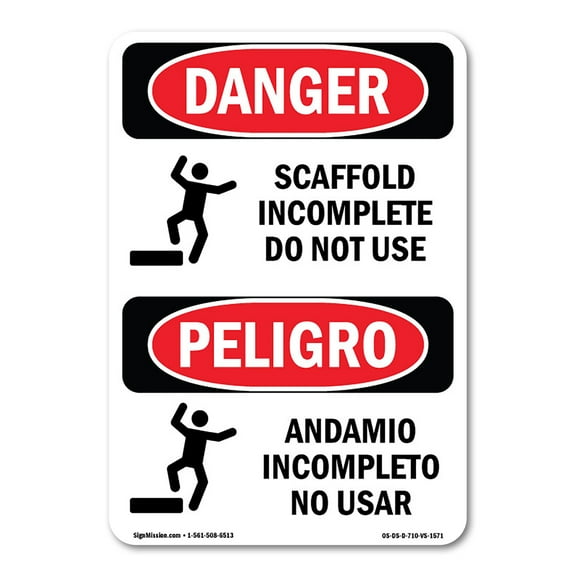 OSHA Danger Sign - Scaffold Incomplete Do Not Use Bilingual | Plastic Sign | Protect Your Business, Construction Site, Shop Area |  Made in The USA