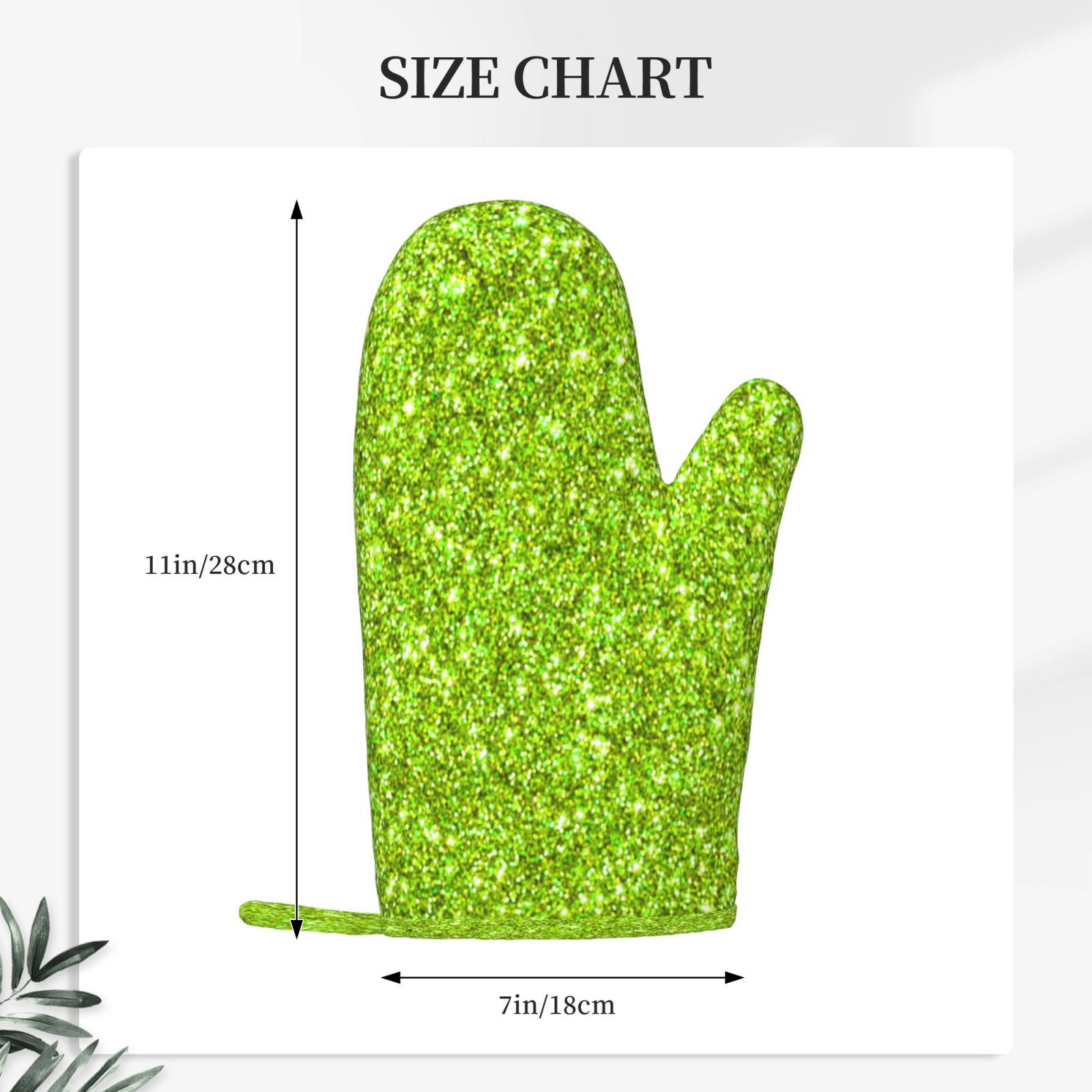 Hirioo Lime green glitter for Silicone Oven Mitts for BBQ, Baking, Cooking, Set of 2, Heat Resistant 260℃, Non-Slip Kitchen Essentials