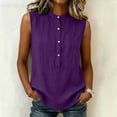 thumbnail image 5 of Women's Cotton Plain Tank Top Summer Comfy High Neck Button Down Blouses Loose Fit Casual Sleeveless Daily Wear Tops Purple, 5 of 9