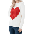 thumbnail image 3 of YEMAK Women's Pullover Sweater Long Sleeve Crewneck Cute Heart Cable Knit MK3506 (S-L)-IVR/RED-L, 3 of 7