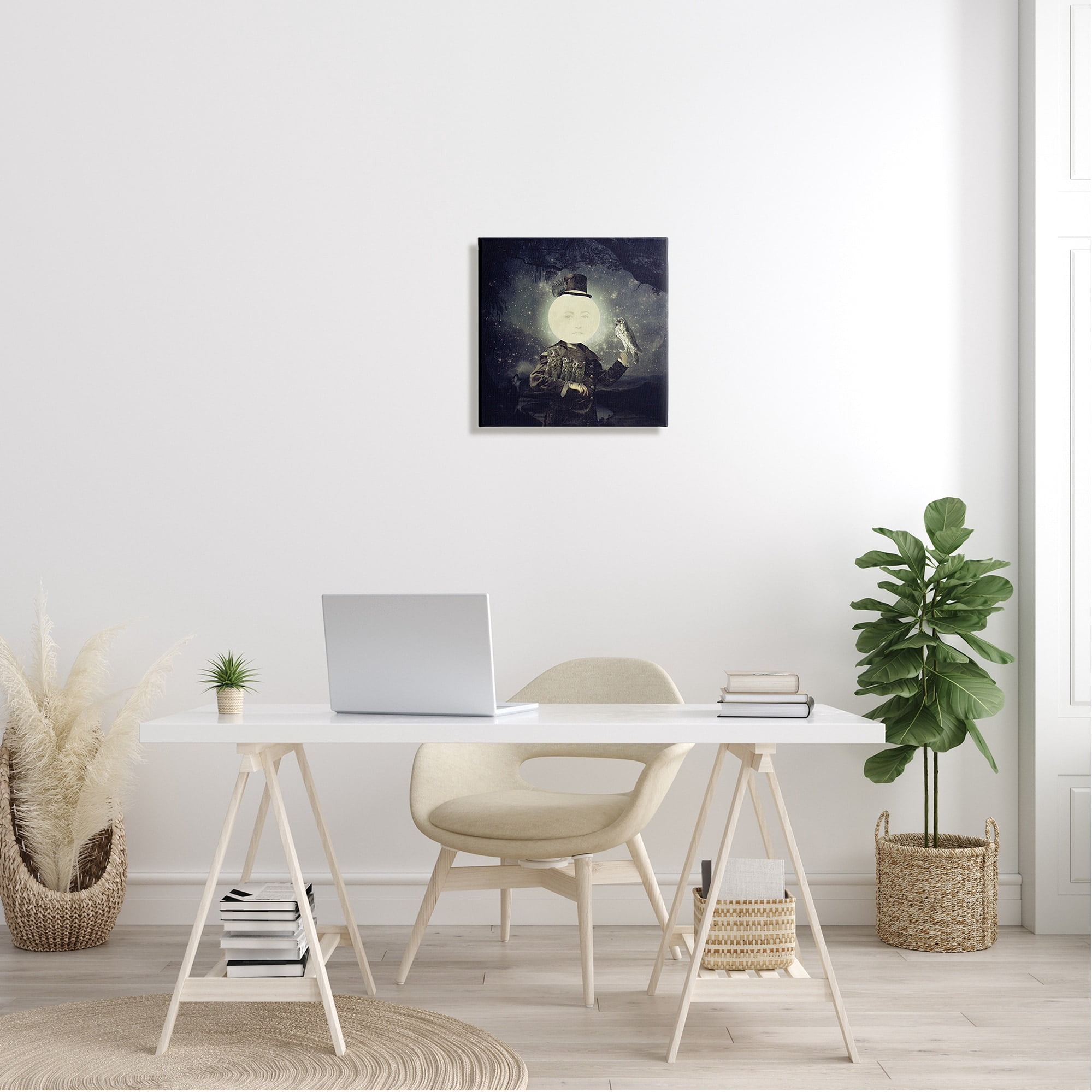 Stupell Industries Starry Night Sky Moon Person Bird Botanical Border Canvas Wall Art, 17 x 17, Design by Paula Belle Flores