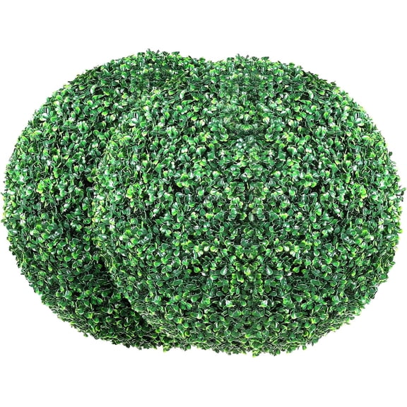 WYDK 2 Pcs 20” Artificial Plant Topiary Ball, Faux Boxwood Balls with 2 LED Light String, All-Year Green Faux Plant Decorative Balls for Backyard, Balcony,Garden, Wedding and Home Décor