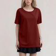 thumbnail image 2 of T-Shirt Mode Femme Col Rond Grande Taille Manches Courtes Couleur Unie - Tissu Entretien Facile, 2 of 5