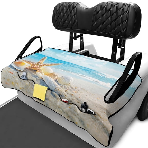 XYZCANDO Tropical Beach Starfish Golf Cart Seat Cover | 4 Pockets Non-Slip Washable | Universal 2-Seat Golf Cart Accessory for Golf Lovers