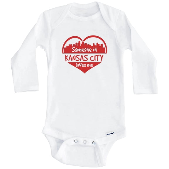 Someone in Kansas City Loves Me Kansas City Missouri Skyline Heart One Piece Baby Bodysuit (Long Sleeve), 0-3 Months White