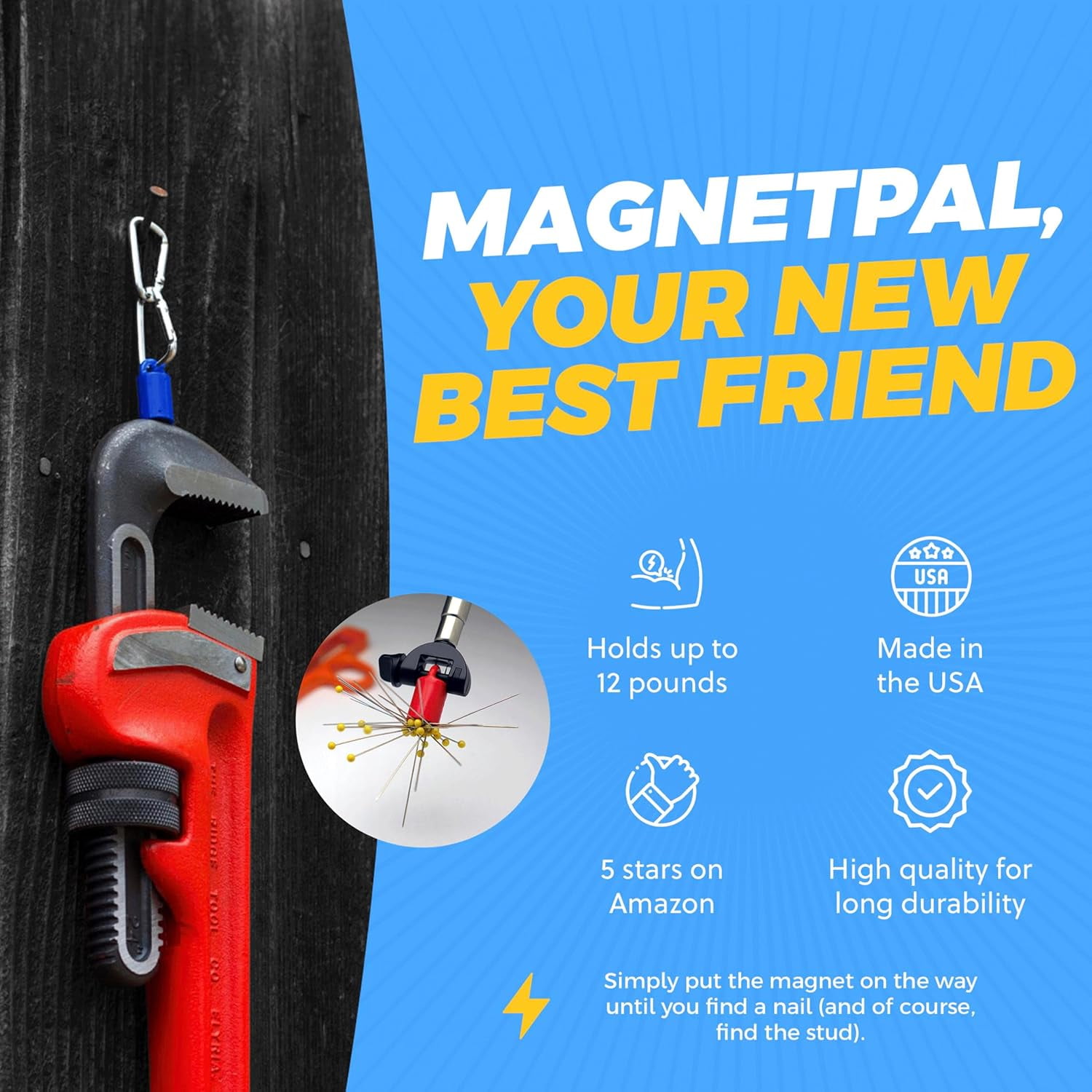 Heavy-Duty Neodymium Anti-Rust Magnet, Magnetic Stud Finder, Hide-A-Key, Tool Holder & Retrieval, Most Powerful Magnet 12lb Pull, Indoor or Outdoor Multi Use Tools, Quick Release Keys Red