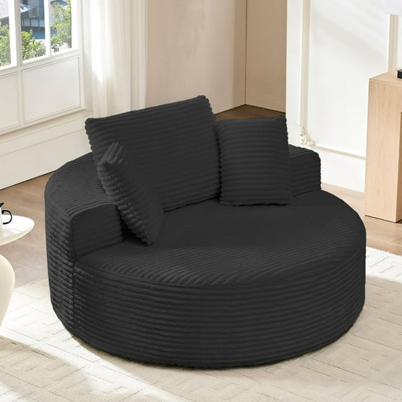 CECER Oversized Chaise Lounge Chair Indoor, Corduroy Cozy Sleeper Couch, No Assembly Required Accent Chair - Black