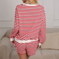 thumbnail image 5 of Outfits For Women 2 Piece Sets Women's Striped Matching Set Long Sleeve Sweatshirt and Drawstring Shorts Casual Two Piece Outfit, 5 of 5