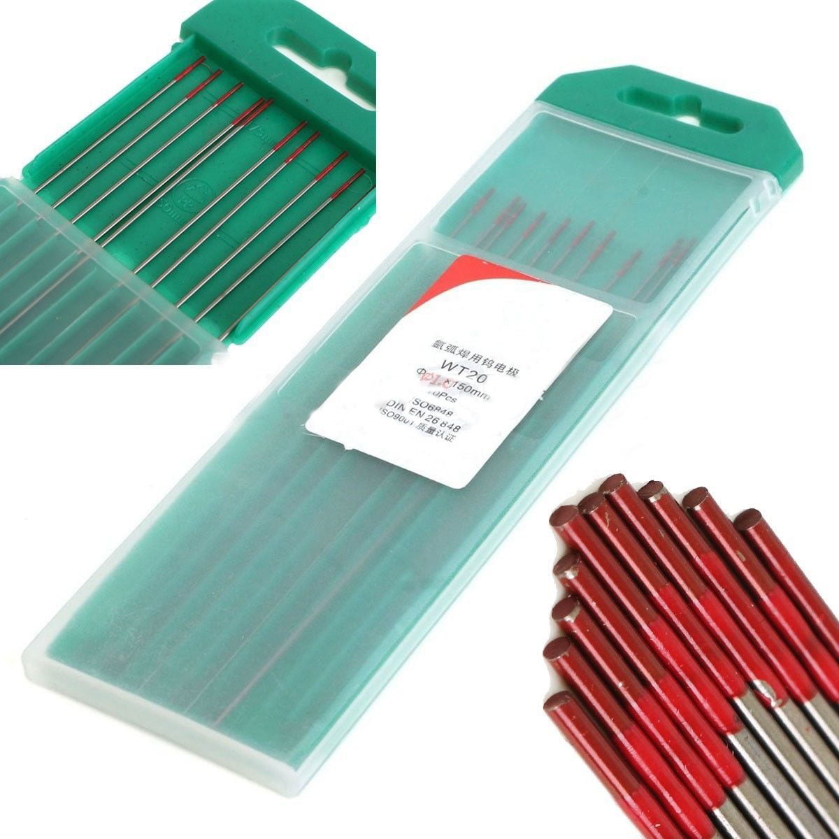 2% Thoriated WT20 Red TIG Welding Tungsten Electrode Assorted Size 1.0~3.2mm,10P 