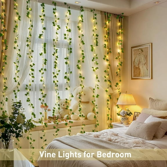 PYYAN-Vines Lights for Bedroom, 200 LED Vines Fairy Lights, Artificial Ivy Leaf Light for Wall Curtain Wedding Party Christmas Indoor Decor, 6.5ft x 6.5ft with Remote