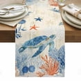 thumbnail image 2 of Sea Corals Turtle Table Runner, Summer Beach Sea Stars Retro Texture Cotton Linen Kitchen Table Decoration Washable Dining Tabletop Runners for Home Party Decor 13x60 Inches, 2 of 9