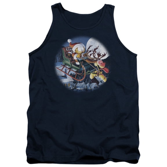 Garfield Moonlight Ride Adult Tank Top Navy
