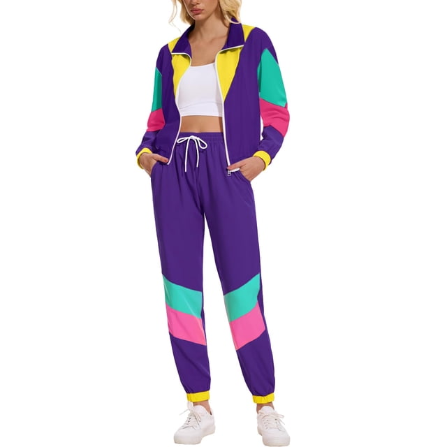 Chaqueta cortavientos Outfit ZDT para mujer de los años 80 y 90, color morado