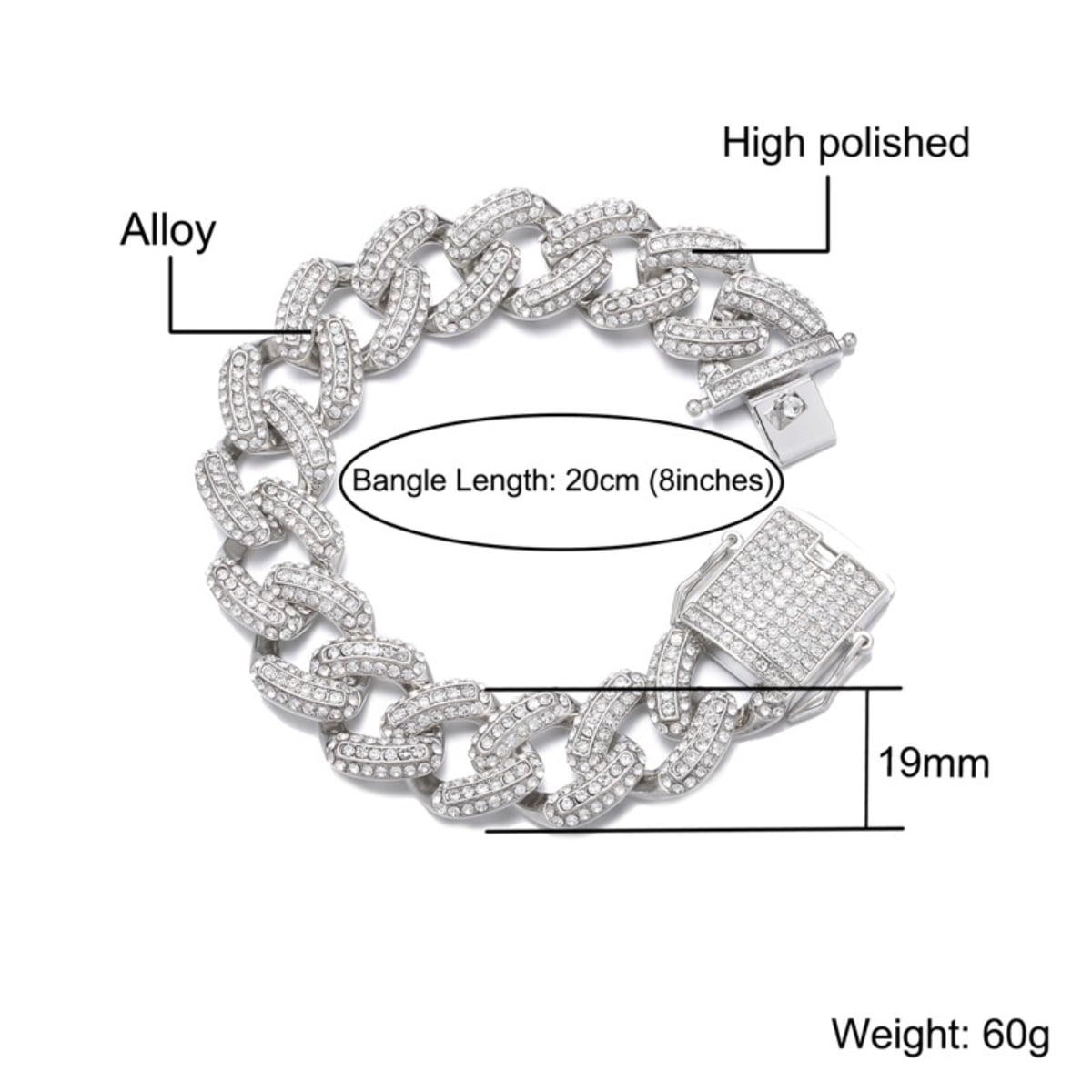FEEL STYLE Male 19MM Zircon Gold Plated Fat Cuban Chain Bracelet