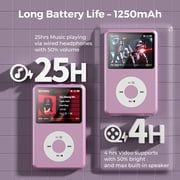 Innioasis Mp3 Player with Bluetooth, 2.4 128GB Portable Mini HiFi Sound Bluetooth Digital Music Player with FM Radio Audiobook and Speaker Built in for Kids (Purple)
