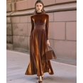thumbnail image 4 of Velvet Dress for Women High Neck Long Sleeve Elegant Flowy Maxi Wedding Party Formal Gown Evening Dress Caramel Color XL, 4 of 7