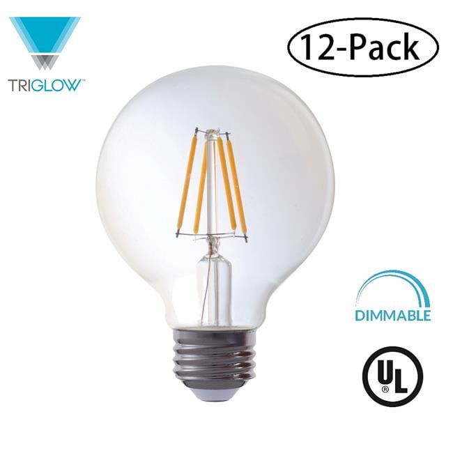 TriGlow T98837-12 LED 4.5 watt - 40 watt Equivalent Clear Glass G25 Globe Bulb&#44; Dimmable 2700K Warm White 470 Lumens&#44; E26 Base Light Bulb&#44; 12 - Walmart.com