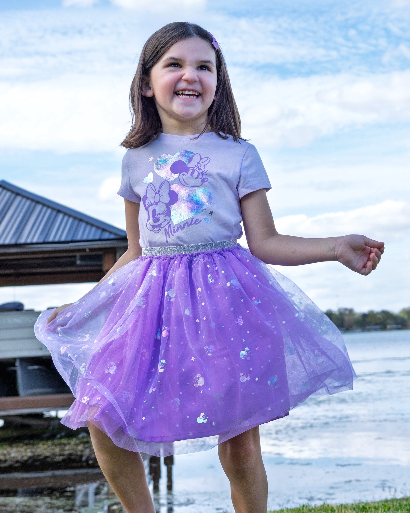 Disney Minnie Mouse Metallic Print T-Shirt and Tulle Tutu Skirt Outfit Set Toddler to Big Kid