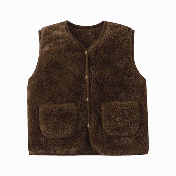 Splozh Fleece Vest Toddler Fashion Toddler Girl Boy Solid Color Warm Thick Sleeveless Soild Color Vest Clothes Zipper Vest Warm Outwear,Brown,6-12 Months