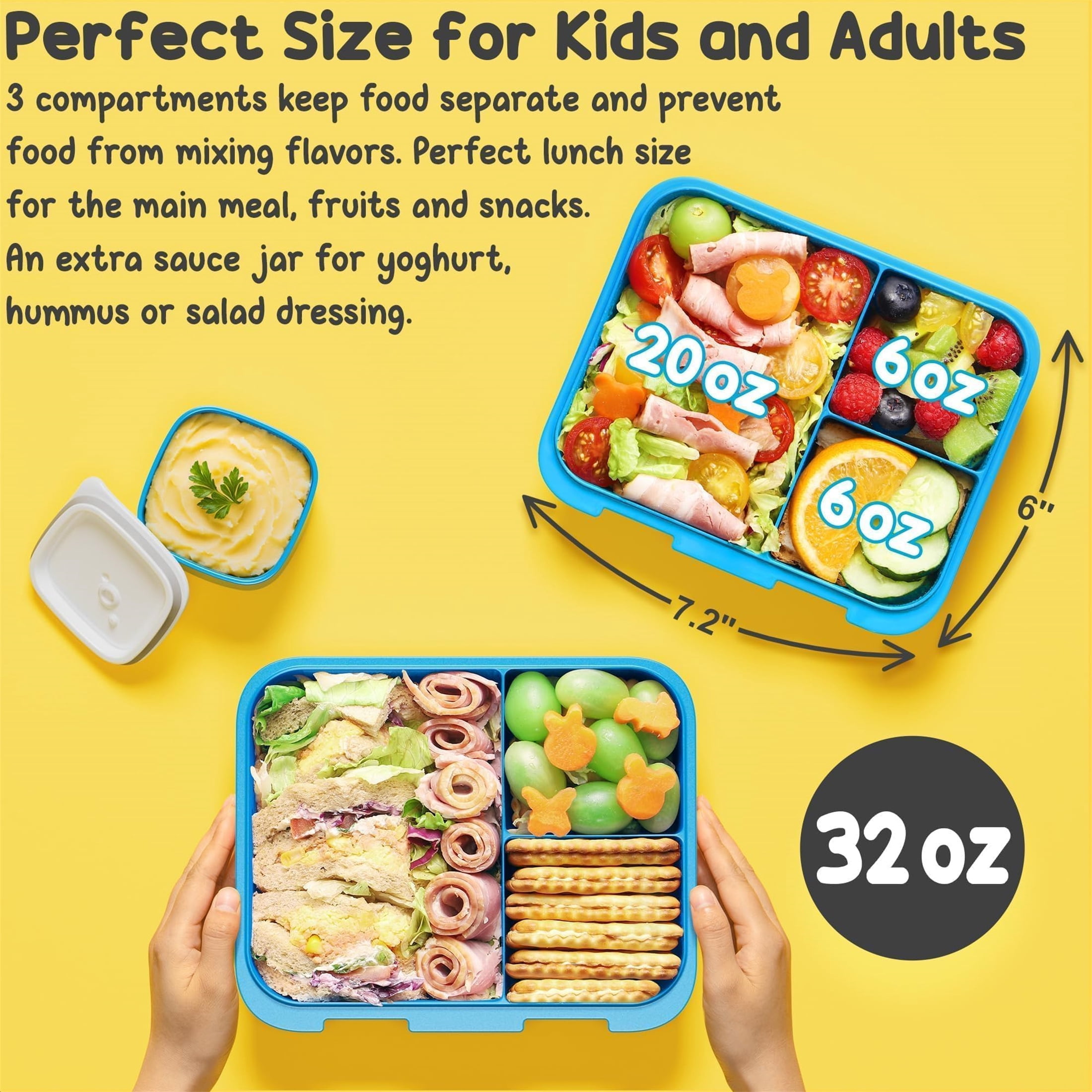 Bento Lunch Box 3-Compartment 32OZ Snack Lunch Container, Lunch Bag, 12OZ Insulated Food Jar & Ice Pack Set for School, Work, Travel, or Picnic (Fairy Unicorn)
