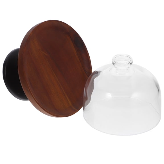 PAMINGONO Brown Wooden Cake Stand with Glass Dome for Stylish Table Decor