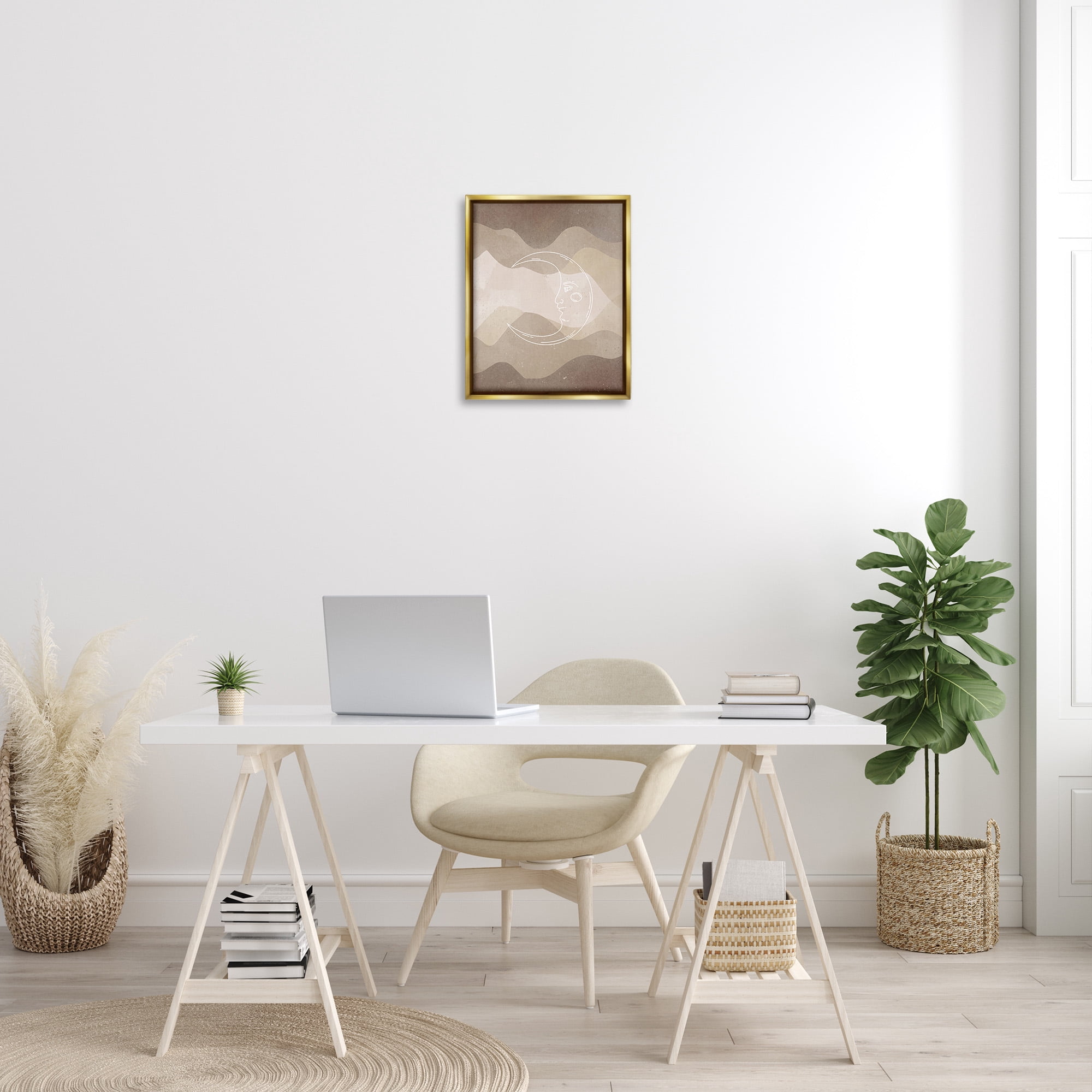Stupell Industries Boho Celestial Moon Landscape Painting Gold Floater Framed Canvas Art Print Wall Art, 17 x 21